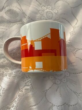 London Ceramic City Skyline Coffee or Tea Mug in Orange and Red